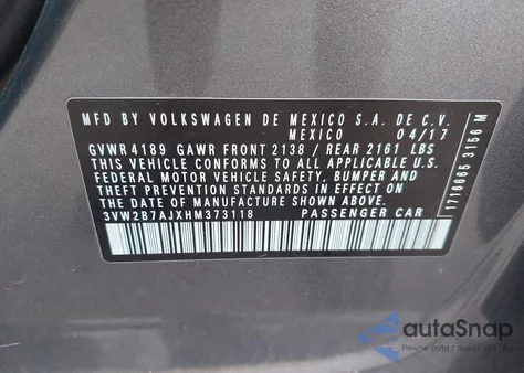 2017 Volkswagen Jetta 1.4T S from USA, damaged, VIN 3VW2B7AJXHM373118